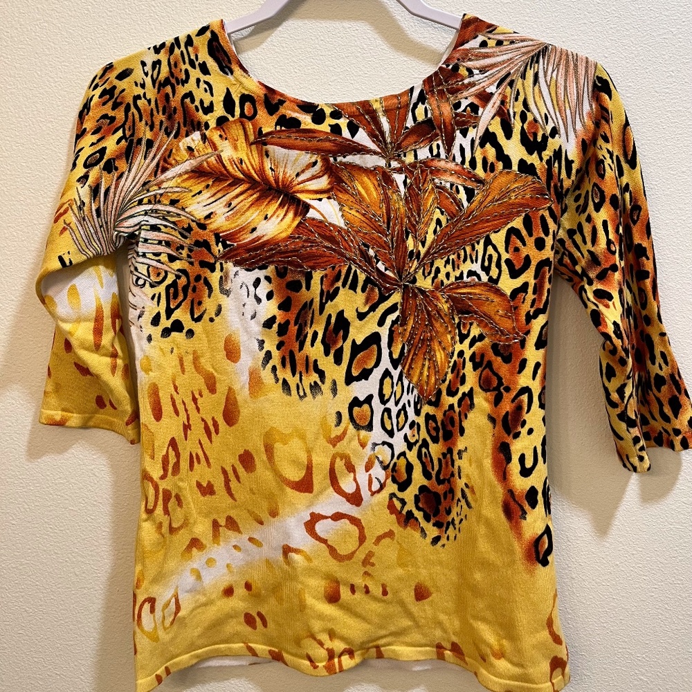 Boston Proper leopard print sweater with beads